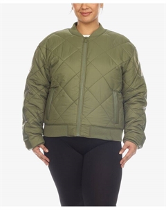 Стеганый бомбер больших размеров с бриллиантами, зеленый White mark