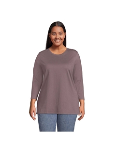 Женская хлопковая туника Supima с круглым вырезом больших размеров с рукавами 3/4 Lands' end