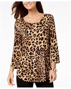 Топ-туника с рукавом 3/4 с принтом, коричневый Jm collection