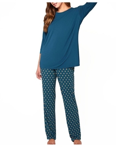 Женская малахитовая ультрамягкая пижама с вырезом на спине и брюками с принтом, синий Icollection
