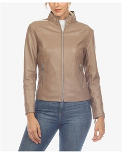 Женская классическая байкерская куртка из искусственной кожи, тан/бежевый White mark