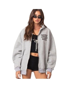 Женская толстовка оверсайз на молнии Everything's ok, серый Edikted