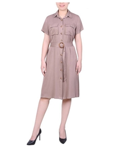 Миниатюрное платье в практичном стиле с короткими рукавами и поясом, розовый Ny collection