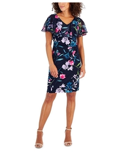 Платье-футляр с накидкой, синий Connected