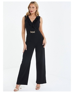 Женский комбинезон палаццо с пряжками и оборками, черный Quiz