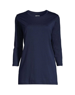 Женская хлопковая туника с круглым вырезом Supima с рукавами 3/4 для высоких женщин, цвет Radiant navy Lands' end