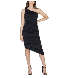 Женское облегающее платье со сборками на одно плечо, черный 24seven comfort apparel