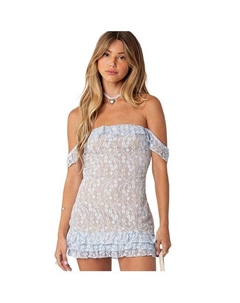 Женское кружевное мини-платье Paradise с рюшами, синий Edikted