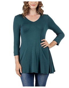 Женская туника с рукавами три четверти и v-образным вырезом, зеленый 24seven comfort apparel