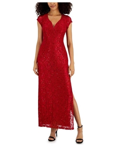 Женское платье макси из кружева с пайетками, красный Connected