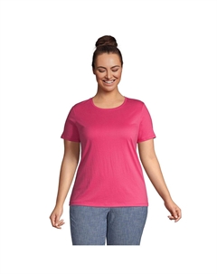 Женская свободная хлопковая футболка больших размеров с круглым вырезом Supima с короткими рукавами, розовый Lands' end