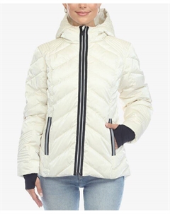 Женская стеганая куртка средней плотности контрастного цвета с капюшоном и отверстиями для больших пальцев, белый White mark