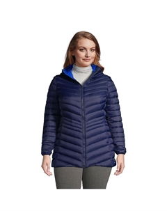 Женский сверхлегкий складной длинный пуховик больших размеров Lands' end