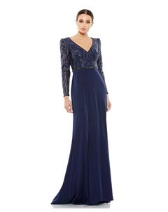 Женское платье с длинным рукавом и лифом с украшением, синий Mac duggal