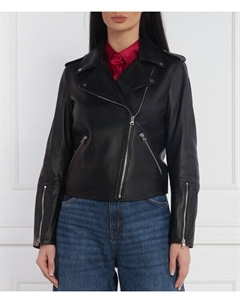 Кожаная байкерская куртка Луджана Slim fit, черный Hugo