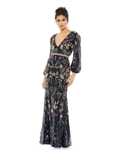 Женское украшенное платье с запахом и рукавами епископа, синий Mac duggal