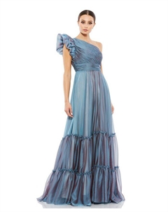 Женское многоярусное шифоновое платье на одно плечо с оборками, синий Mac duggal