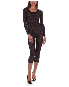 Женский кружевной комбинезон-капри Estelle с длинными рукавами, черный Memoi