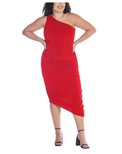 Плюс размер Облегающее платье на одно плечо со складками, цвет Red 24seven comfort apparel