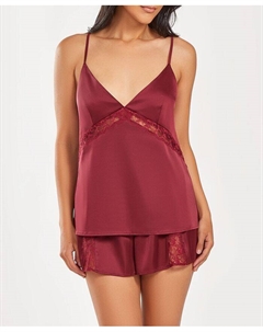 Женский шелковистый пижамный комплект из 2 предметов из майки и шорт с кружевной отделкой, фиолетовый Icollection