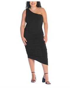 Плюс размер Облегающее платье на одно плечо со складками, черный 24seven comfort apparel