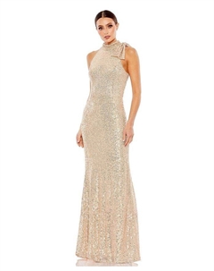 Женское платье Ieena с блестками и мягкими завязками с воротником-стойкой и воротником-стойкой, золото Mac duggal