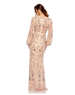 Женское платье с длинным рукавом, цветочным принтом, бисером, V-образным вырезом и разрезом Mac duggal