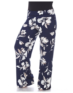 Широкие брюки палаццо больших размеров с цветочным принтом, темно-синий White mark