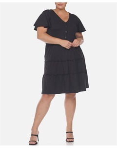 Многоуровневое платье больших размеров с короткими рукавами и V-образным вырезом, черный White mark
