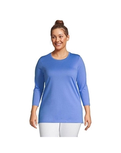 Хлопковая туника Supima с круглым вырезом больших размеров с рукавами 3/4, синий Lands' end