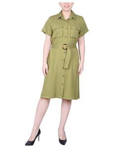 Миниатюрное платье в практичном стиле с короткими рукавами и поясом, зеленый Ny collection