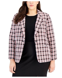Плюс размер Клетчатый пиджак с длинными рукавами, мультиколор Tahari asl