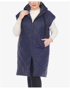 Стеганый жилет-пуховик с капюшоном и ромбовидной отделкой больших размеров, синий White mark