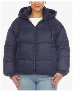 Бомбер больших размеров с капюшоном и пуховиком, синий White mark