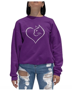 Женский свитшот с круглым вырезом Cat Heart Word Art, фиолетовый La pop art