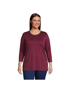 Хлопковая туника Supima с круглым вырезом больших размеров с рукавами 3/4, красный Lands' end