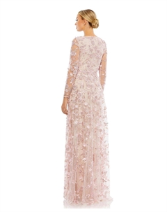 Женское иллюзионное платье с длинными рукавами и цветочной аппликацией, розовый Mac duggal