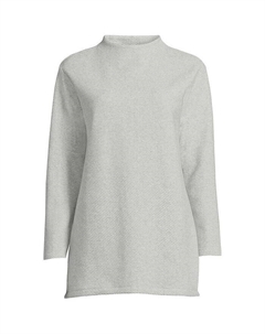 Женская туника из пике с длинными рукавами и воронкообразным вырезом для миниатюрных размеров, серый Lands' end