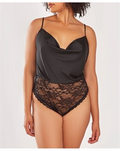 Женское цельное кружевное и атласное нижнее белье с воротником-хомутом, боди, черный Icollection