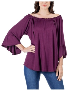 Женская туника свободного кроя с рукавами-колокольчиками, фиолетовый 24seven comfort apparel