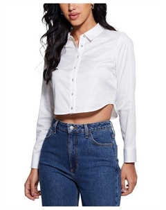 Женская укороченная рубашка с длинными рукавами и пуговицами из саами, белый Guess
