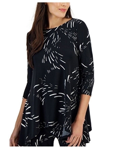 Длинный топ Petite с рукавами 3/4 с принтом, цвет Deep Black Firework Jm collection