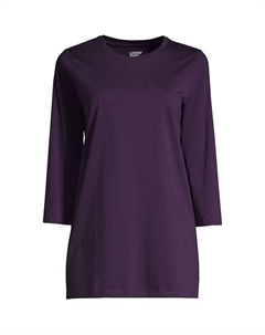 Женская хлопковая туника с круглым вырезом Supima с рукавами 3/4 для высоких женщин, фиолетовый Lands' end