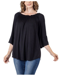 Женская туника свободного кроя с рукавами-колокольчиками, черный 24seven comfort apparel