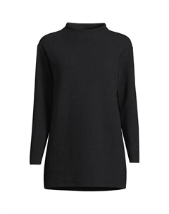 Женская туника из пике с длинными рукавами и воронкообразным вырезом для миниатюрных размеров, черный Lands' end
