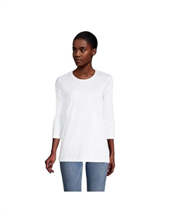 Женская хлопковая туника с круглым вырезом Supima с рукавами 3/4 для высоких женщин, белый Lands' end