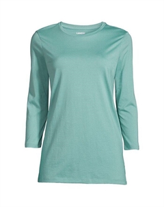 Женская хлопковая туника с круглым вырезом Supima с рукавом 3/4 для миниатюрных женщин, синий Lands' end