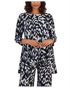 Длинный топ Petite с рукавами 3/4 с принтом, цвет Deep Black Abstract Jm collection