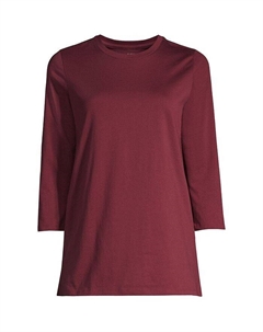 Женская хлопковая туника с круглым вырезом Supima с рукавами 3/4 для высоких женщин, цвет Rich burgundy Lands' end