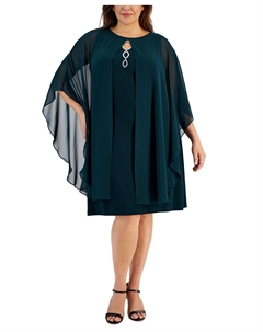 Платье-футляр больших размеров с накидкой и накладным слоем, зеленый Connected